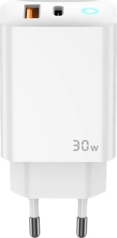JELLICO sieninis įkroviklis EU13 GaN PD 30W 1xUSB-C + 1xUSB QC3.0 + USB-C laidas - Lightning Baltas