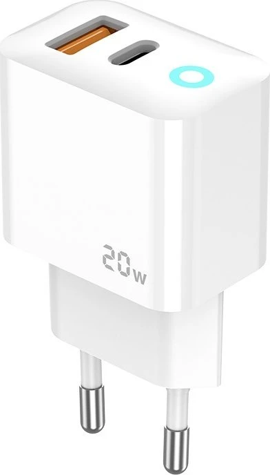 JELLICO sieninis įkroviklis EU11 PD 20W 1xUSB-C + 1xUSB QC3.0 + USB-C laidas - Lightning Baltas
