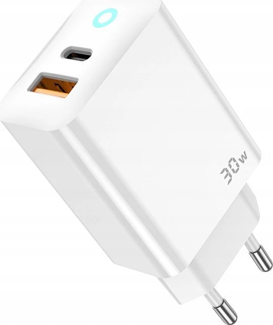 JELLICO sieninis įkroviklis EU13 GaN PD 30W 1xUSB-C + 1xUSB QC3.0 Baltas