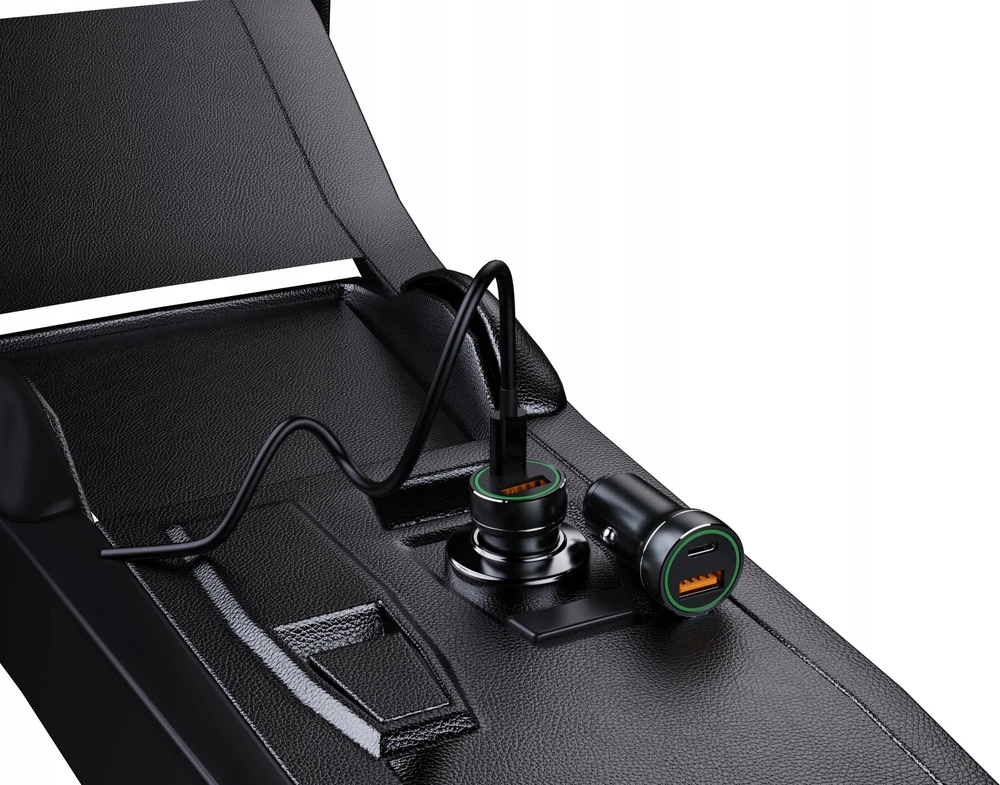 JELLICO automobilinis įkroviklis F4 PD 20W 1xUSB-C + 1xUSB QC3.0 + USB-C laidas Juodas