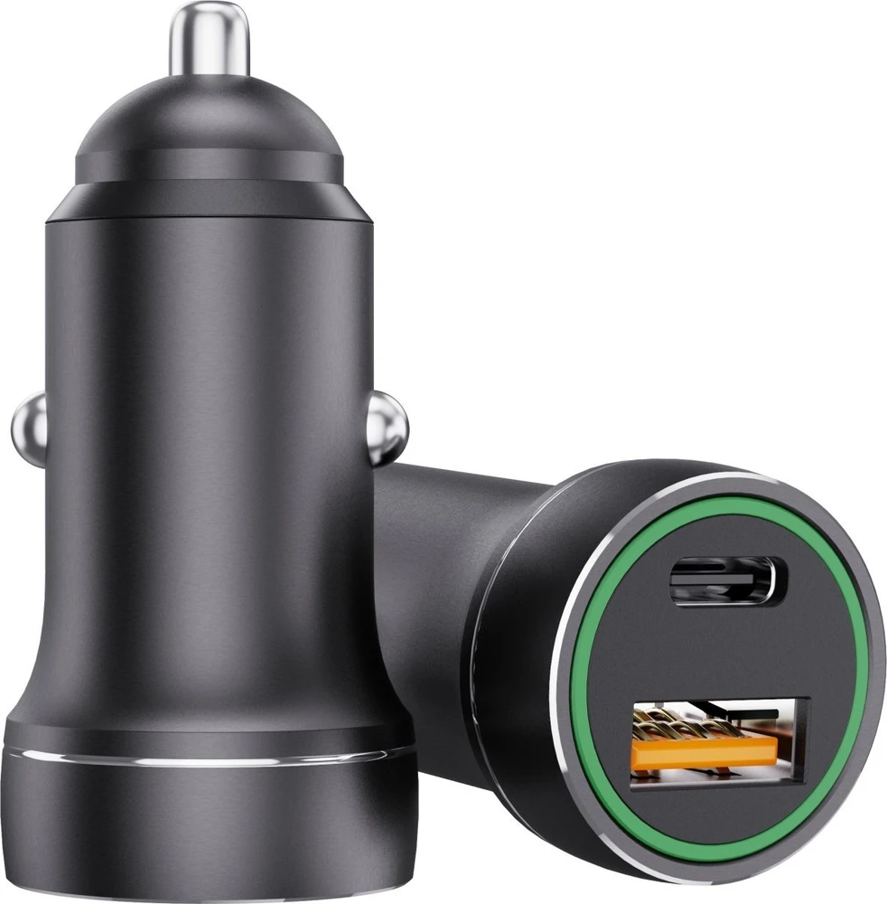 JELLICO automobilinis įkroviklis F4 PD 20W 1xUSB-C + 1xUSB QC3.0 + USB-C laidas Juodas
