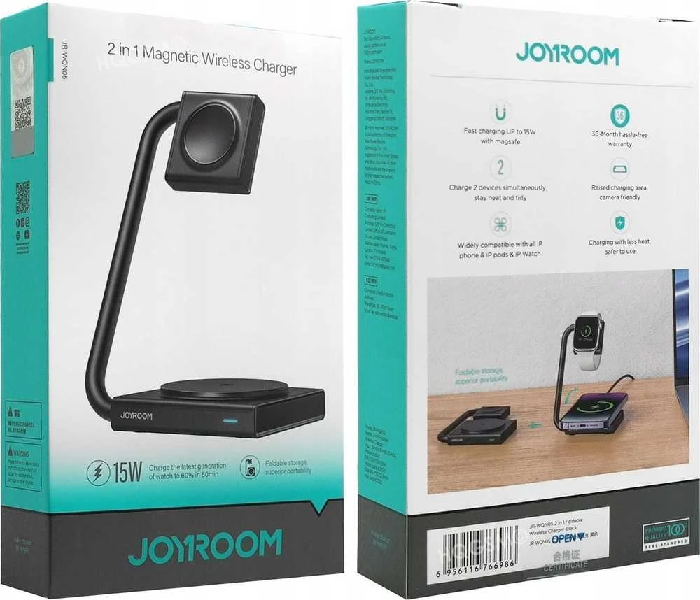 2 viename magnetinis belaidis įkroviklis Joyroom JR-WQN05 15W (juodas)