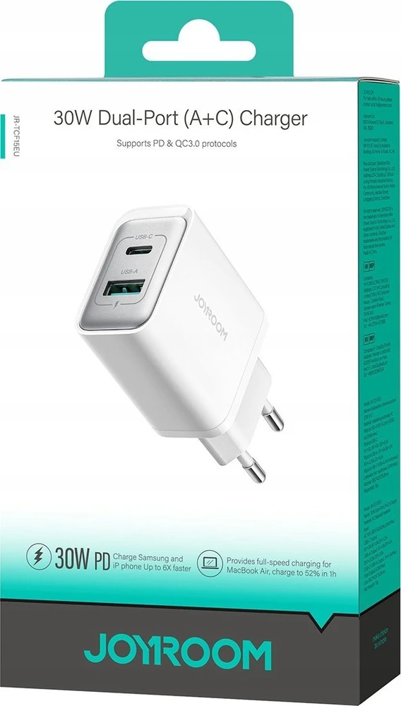 Įkroviklis Joyroom JR-TCF15 30W USB-C/USB-A baltas