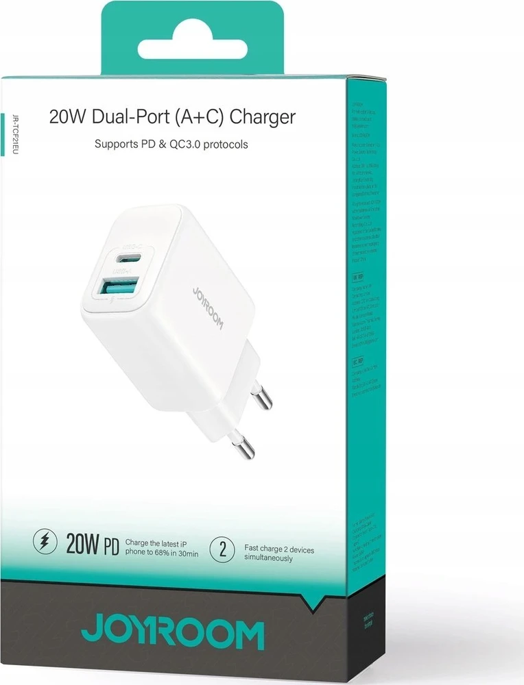 Įkroviklis Joyroom JR-TCF21 20W USB-C/USB-A baltas