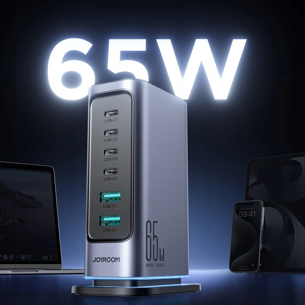 Įkroviklis Joyroom (JR-TCM02) (4xUSB-C; 2xUSB; 65W) juodas