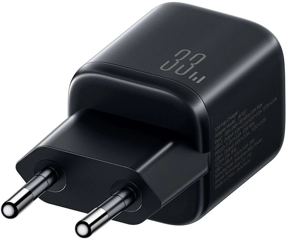 Joyroom JR-TG7 33W USB-A + USB-C sieninis įkroviklis su 60W USB-C į USB-C 1m laidu - Juodas