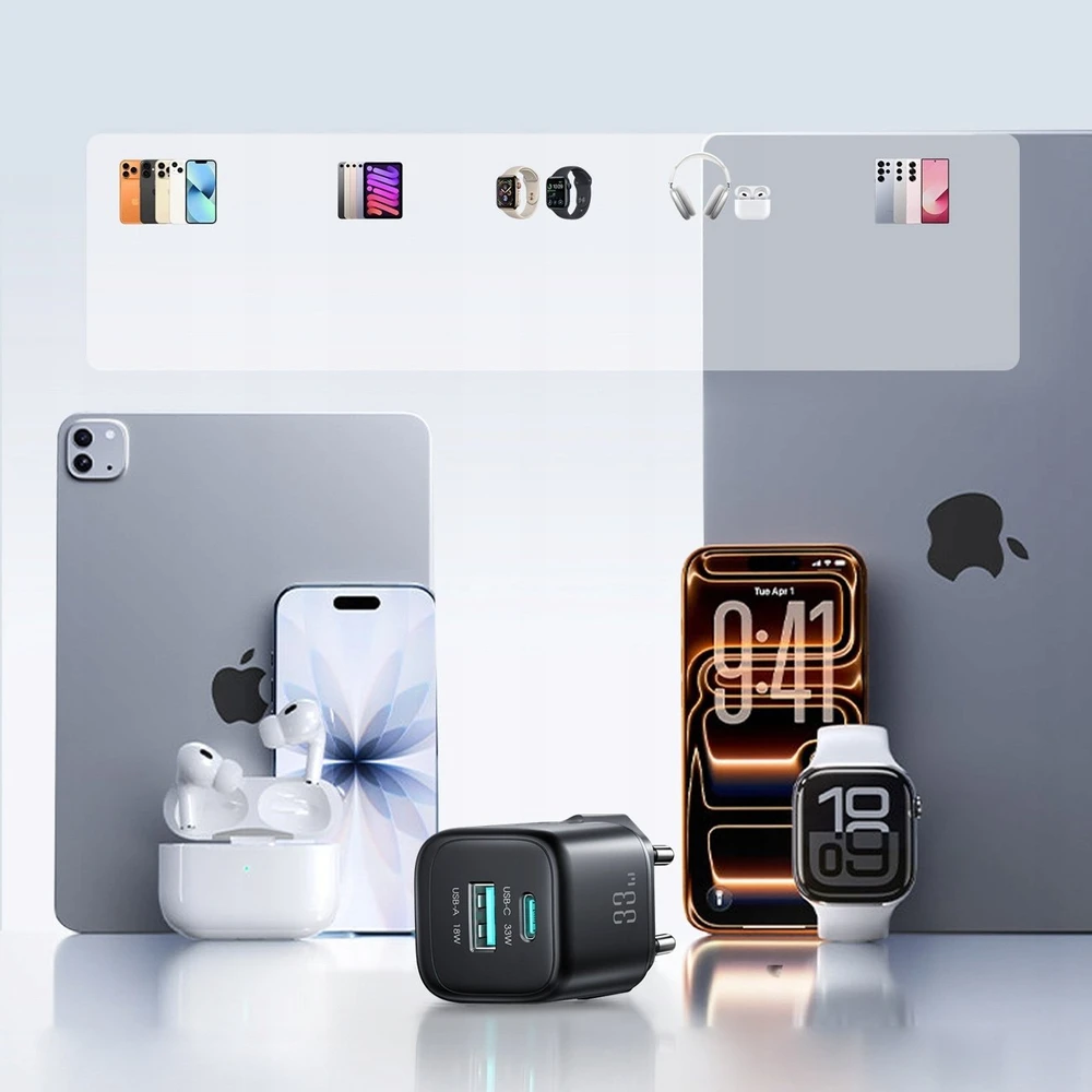 Joyroom JR-TG7 33W USB-A + USB-C sieninis įkroviklis – juodas