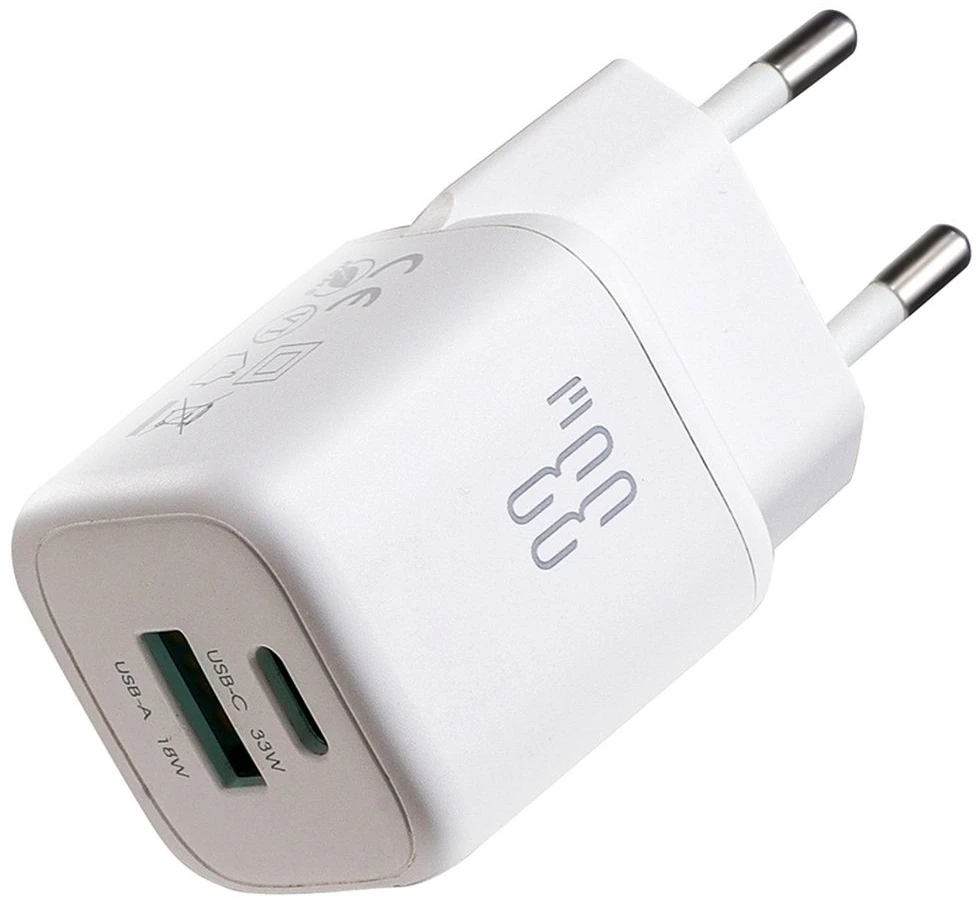 Joyroom JR-TG7 33W USB-A + USB-C sieninis įkroviklis su 60W USB-C į USB-C 1m laidu - Baltas