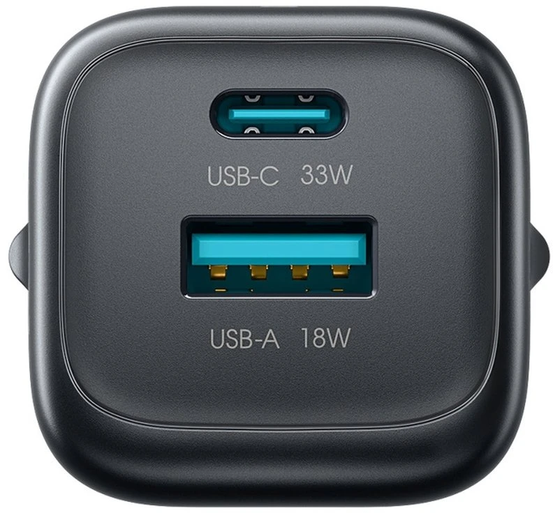 Joyroom JR-TG7 33W USB-A + USB-C sieninis įkroviklis su 60W USB-C į USB-C 1m laidu - Juodas