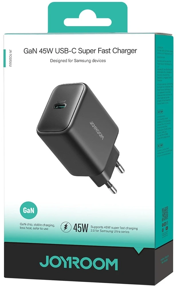 Joyroom JR‑TCG13 45W GaN USB‑C įkroviklis juodas