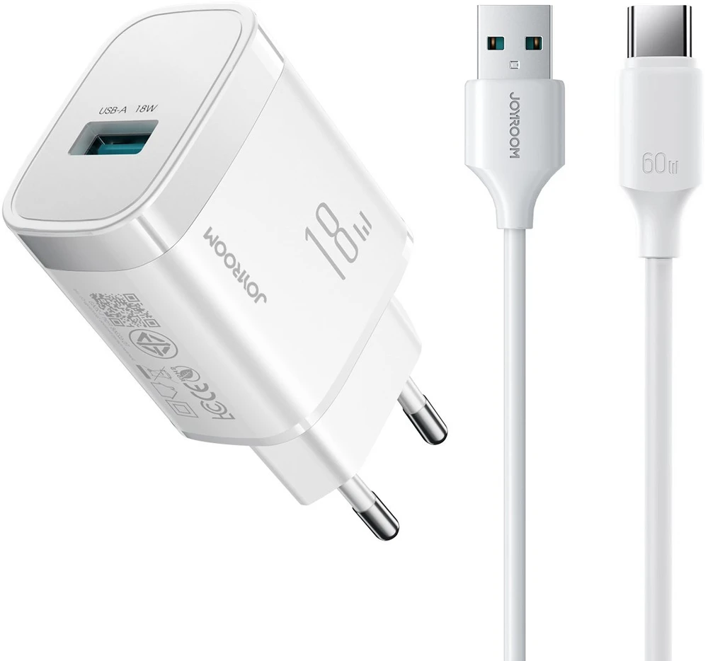 Joyroom JR-TF4 18W sieninis įkroviklis su 3A USB-A - USB-C 1m laidu - baltas