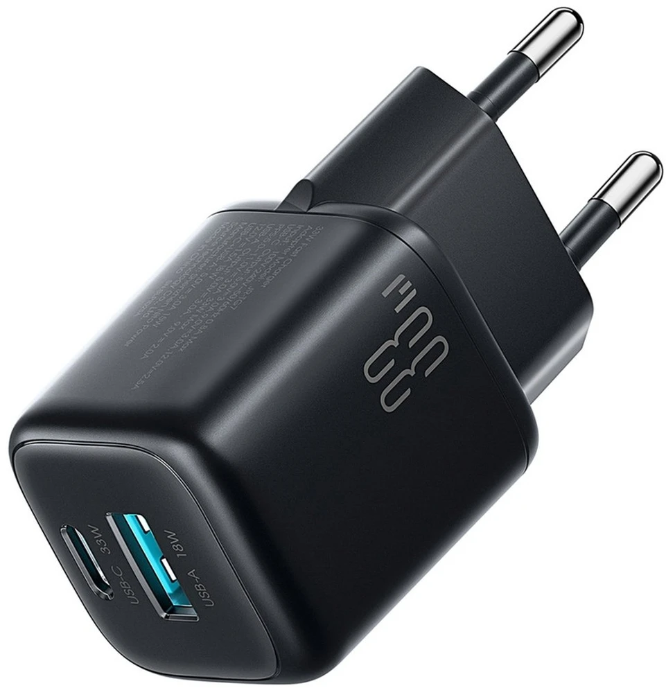Joyroom JR-TG7 33W USB-A + USB-C sieninis įkroviklis su 60W USB-C į USB-C 1m laidu - Juodas