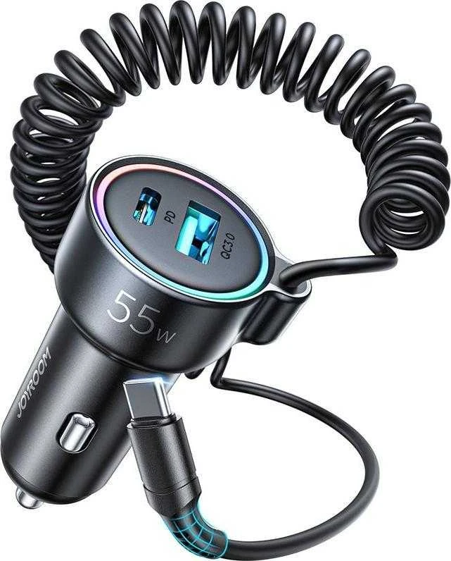Įkroviklis automobilinis Joyroom (JR-CL07) 3IN1 (1xUSB, 1xUSB-C 1.6M 72W) su Type-C laidu juodas