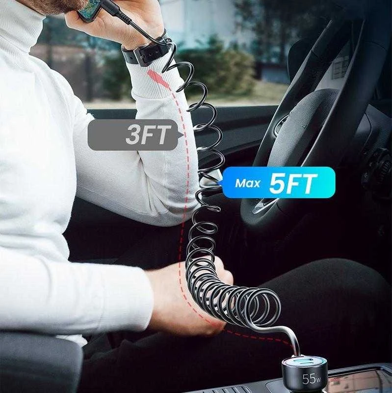 Įkroviklis automobilinis Joyroom (JR-CL07) 3IN1 (1xUSB, 1xUSB-C 1.6M 72W) su Type-C laidu juodas
