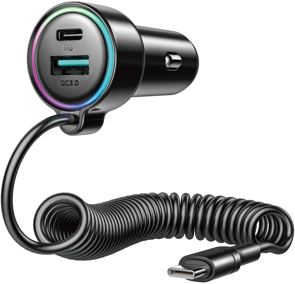 Įkroviklis automobilinis Joyroom (JR-CL07) 3IN1 (1xUSB, 1xUSB-C 1.6M 72W) su Type-C laidu juodas