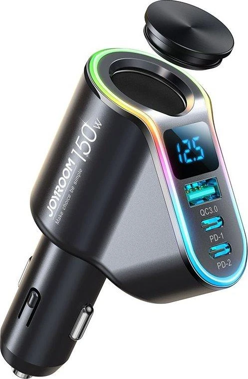 Automobilinis įkroviklis Joyroom JR-CL21, 4 viename, 1 x USB QC3.0, 2 x USB-C PD 150 W (juodas)