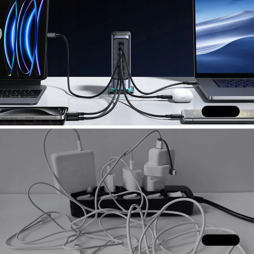 Įkroviklis Joyroom JR-TCM02 GaN 65W 4xUSB-C 2xUSB-A kištukas UK – pilkos spalvos