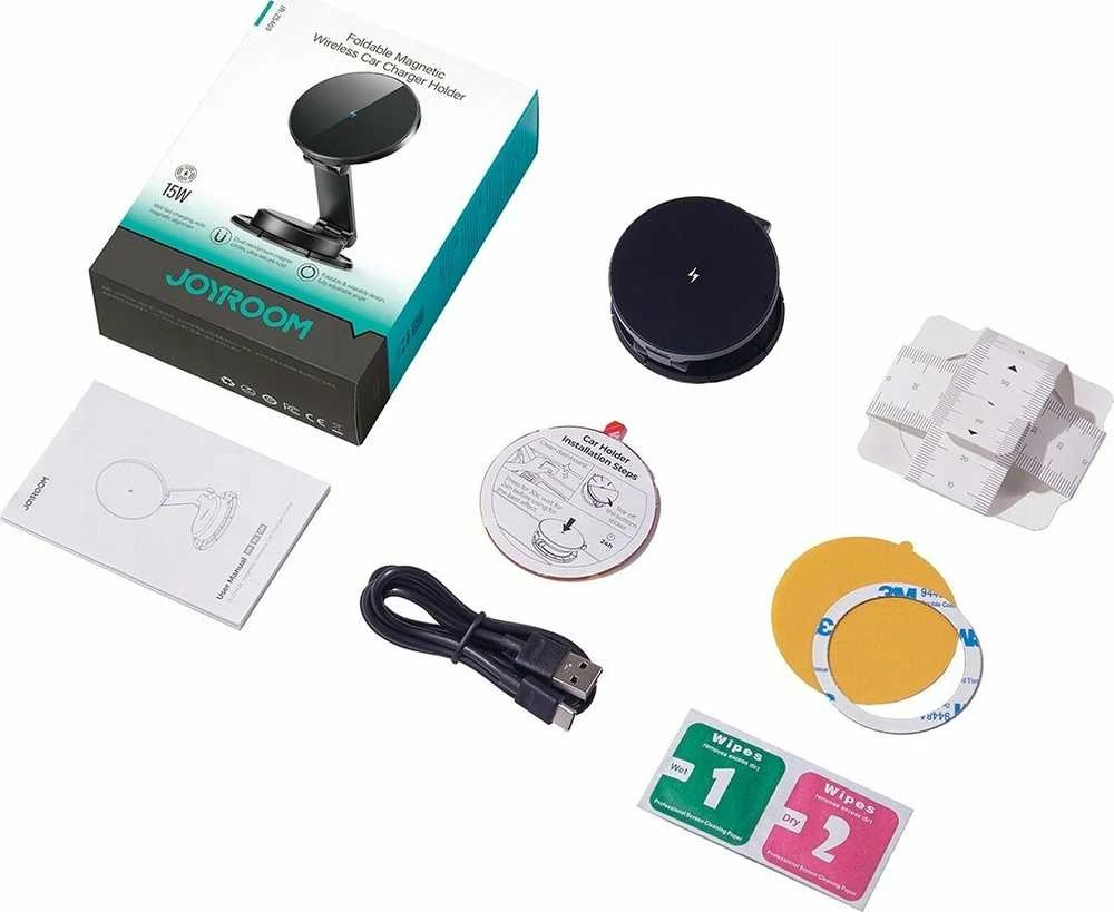 Joyroom JR-ZS408 magnetinis laikiklis su 15 W indukciniu įkrovikliu automobilio kabinai – juodas