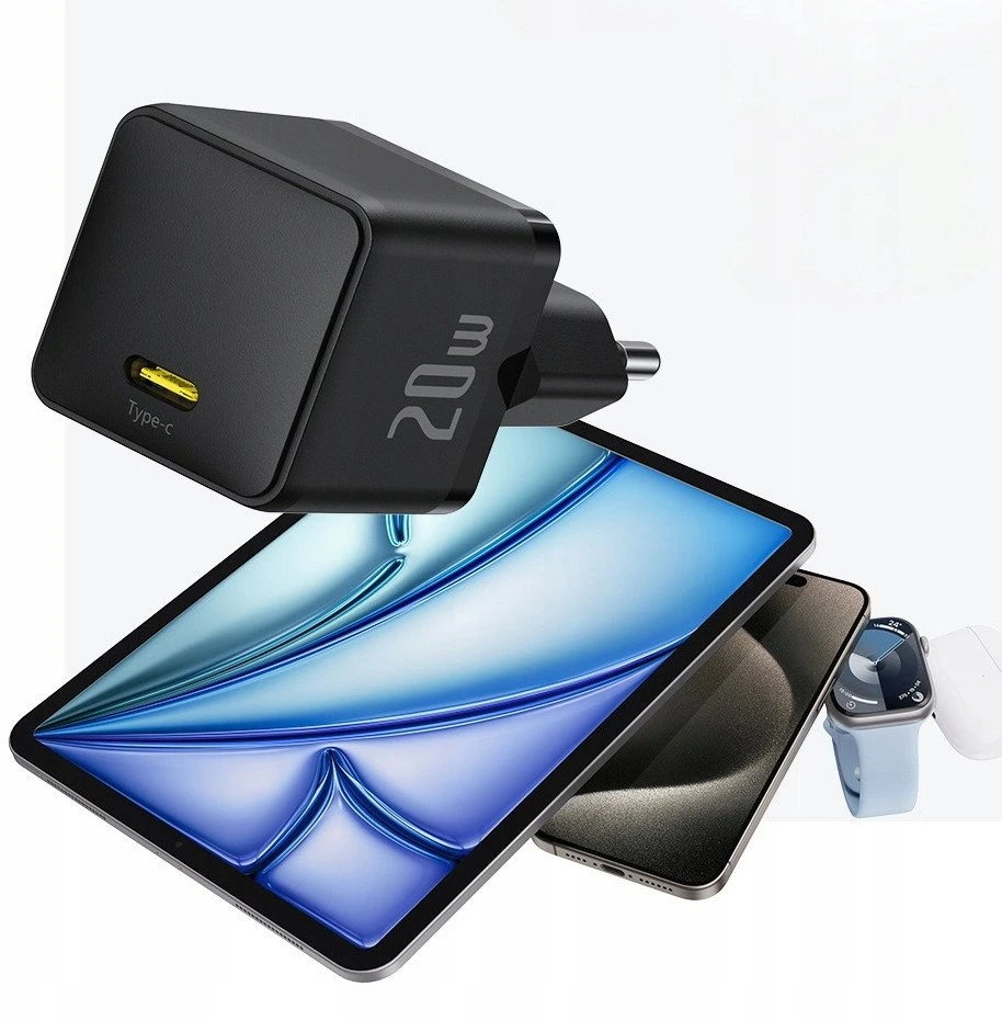 Baseus Sieninis įkroviklis Palm 20W USB-C QC3.0 PD3.0 su USB-C kabeliu 1m, juodas