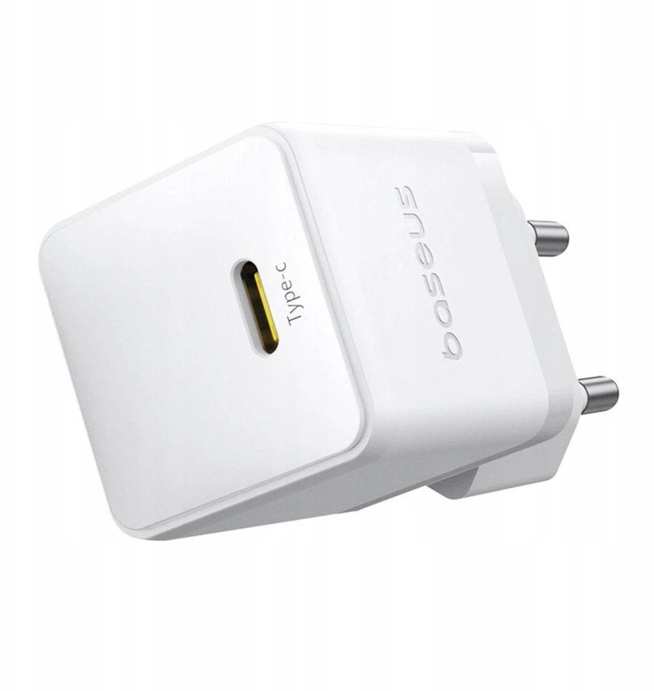 Baseus Sieninis įkroviklis Palm 20W USB-C QC3.0 PD3.0 su USB-C kabeliu 1m, baltas
