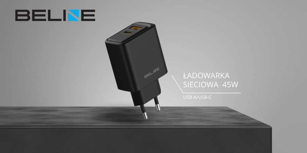 Laidinis įkroviklis Beline 45W USB-A/USB-C BLN2CB45 juodos spalvos