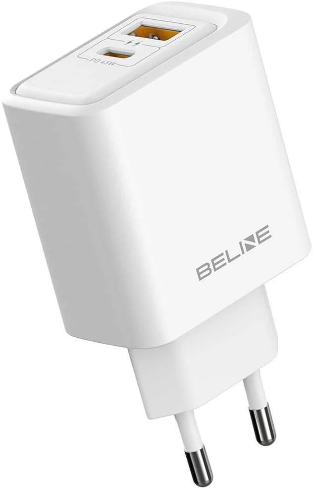 Laidinis įkroviklis Beline 45W USB-A/USB-C BLN2CW45 baltos spalvos