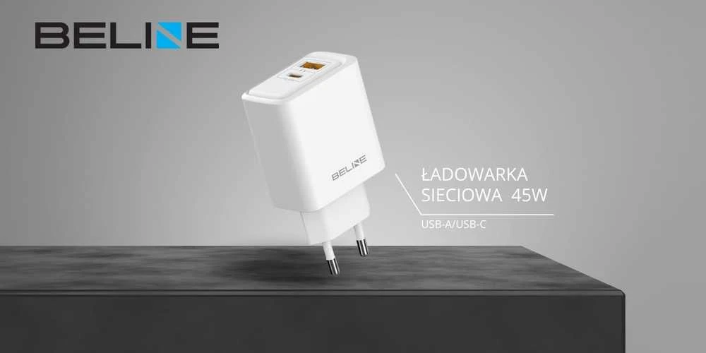 Laidinis įkroviklis Beline 45W USB-A/USB-C BLN2CW45 baltos spalvos