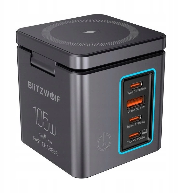 Įkroviklis jungiama į tinklą Blitzwolf BW-i113 GaN, USB-A, 3xUSB-C, 105W