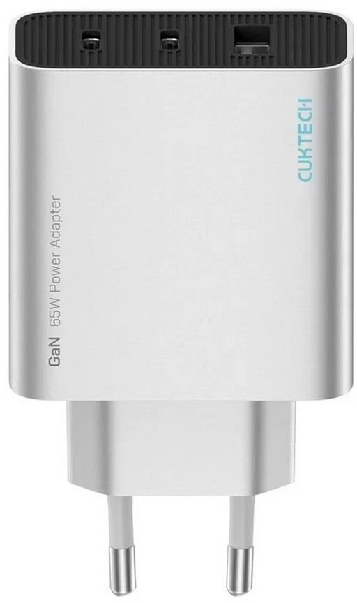 Cuktech 65 W GaN 2 x USB-C 1 x USB-A sieninis įkroviklis – pilkas