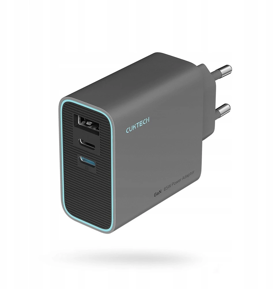 Cuktech CUKAD653EUGR 65W GaN Wall Charger 2 x USB-C 1 x USB-A – pilkos spalvos