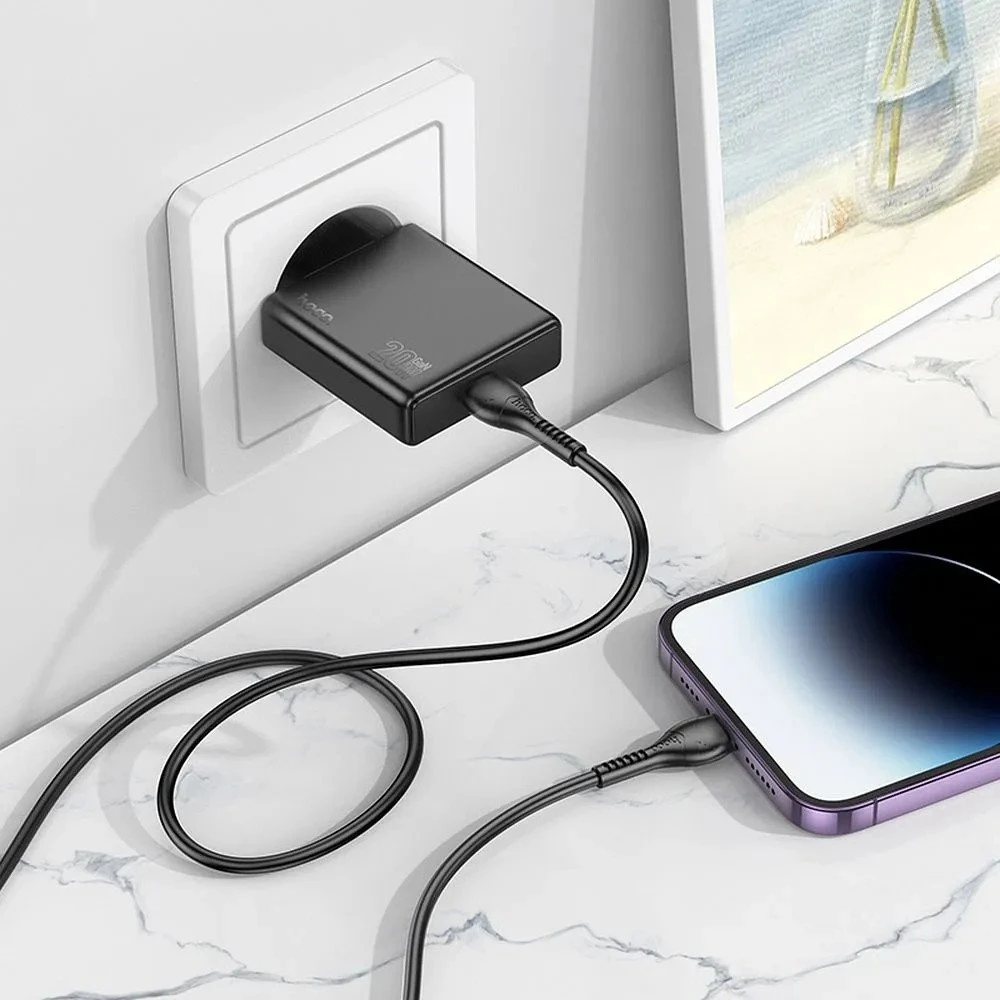Telefono įkroviklis Hoco Slim USB C QC PD 20W + laidas USB C į Lightning N37 juodas