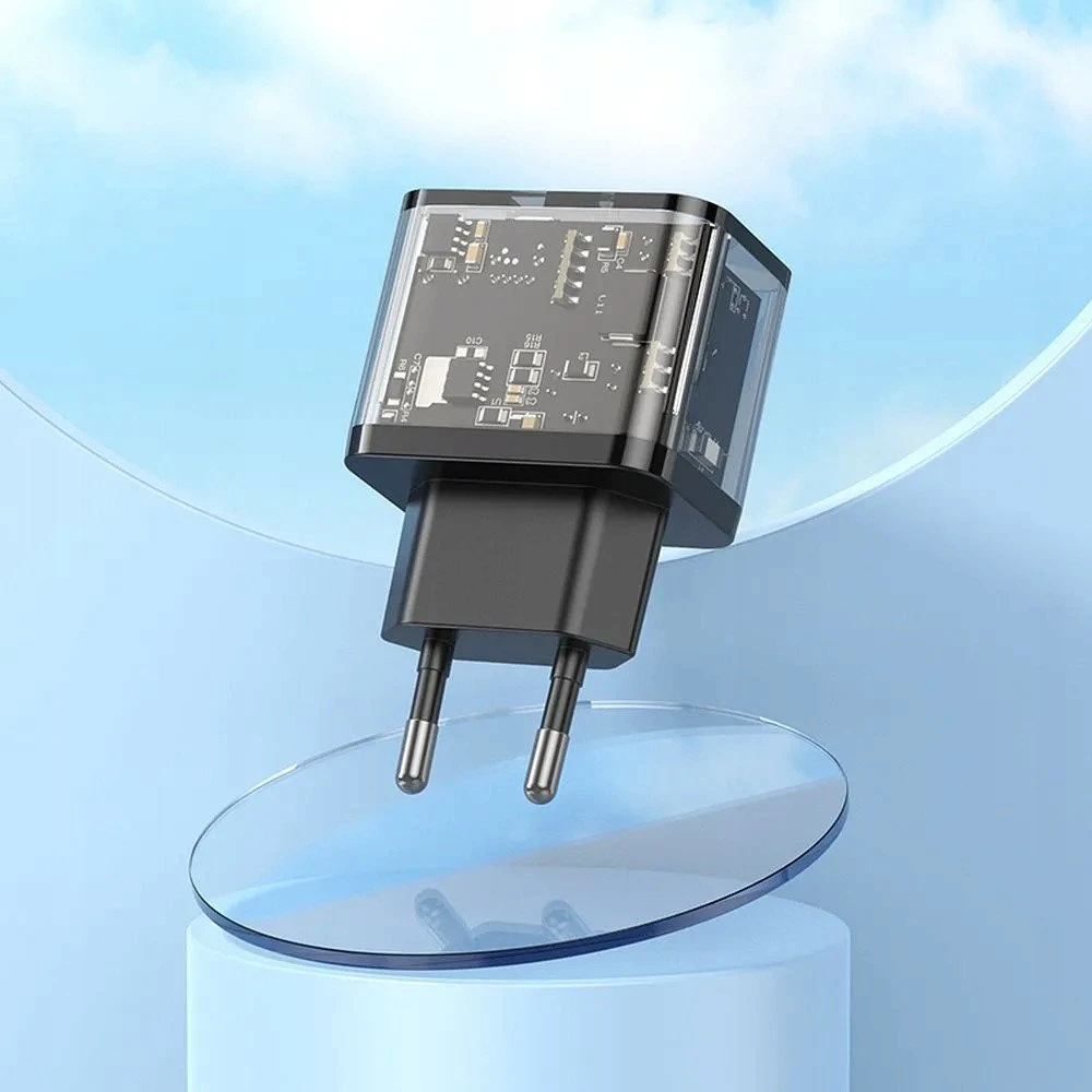 Telefono įkroviklis Hoco USB A + USB C QC3.0 PD 3A 20W N34 skaidrus