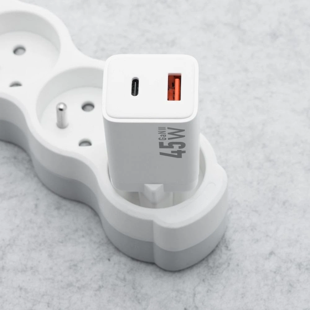 Telefono įkroviklis Forcell F-Energy Mini GaN III USB C + USB A PD QC4.0 45W VT-36 baltas