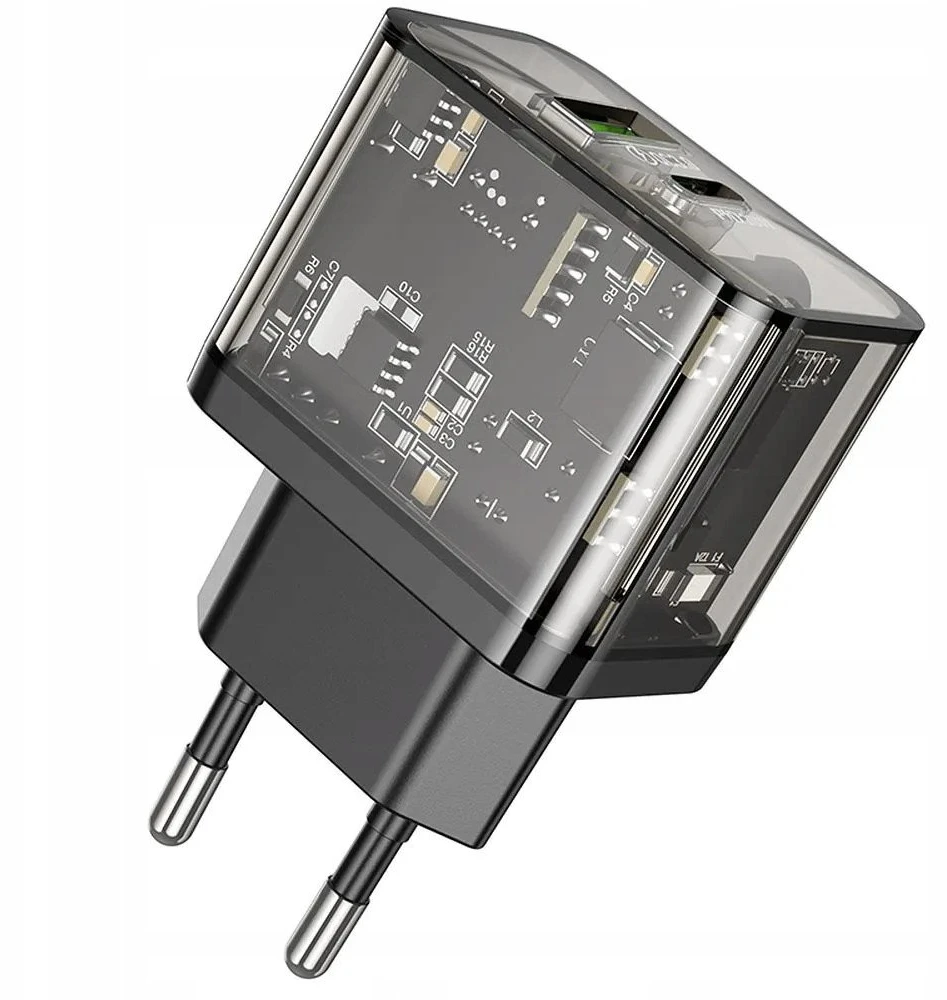 Telefono įkroviklis Hoco USB A + USB C QC3.0 PD 3A 20W N34 skaidrus