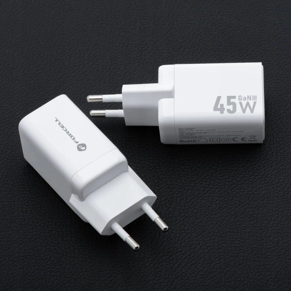 Telefono įkroviklis Forcell F-Energy Mini GaN III 2 x USB C PD QC4.0 45W VT-36B baltas