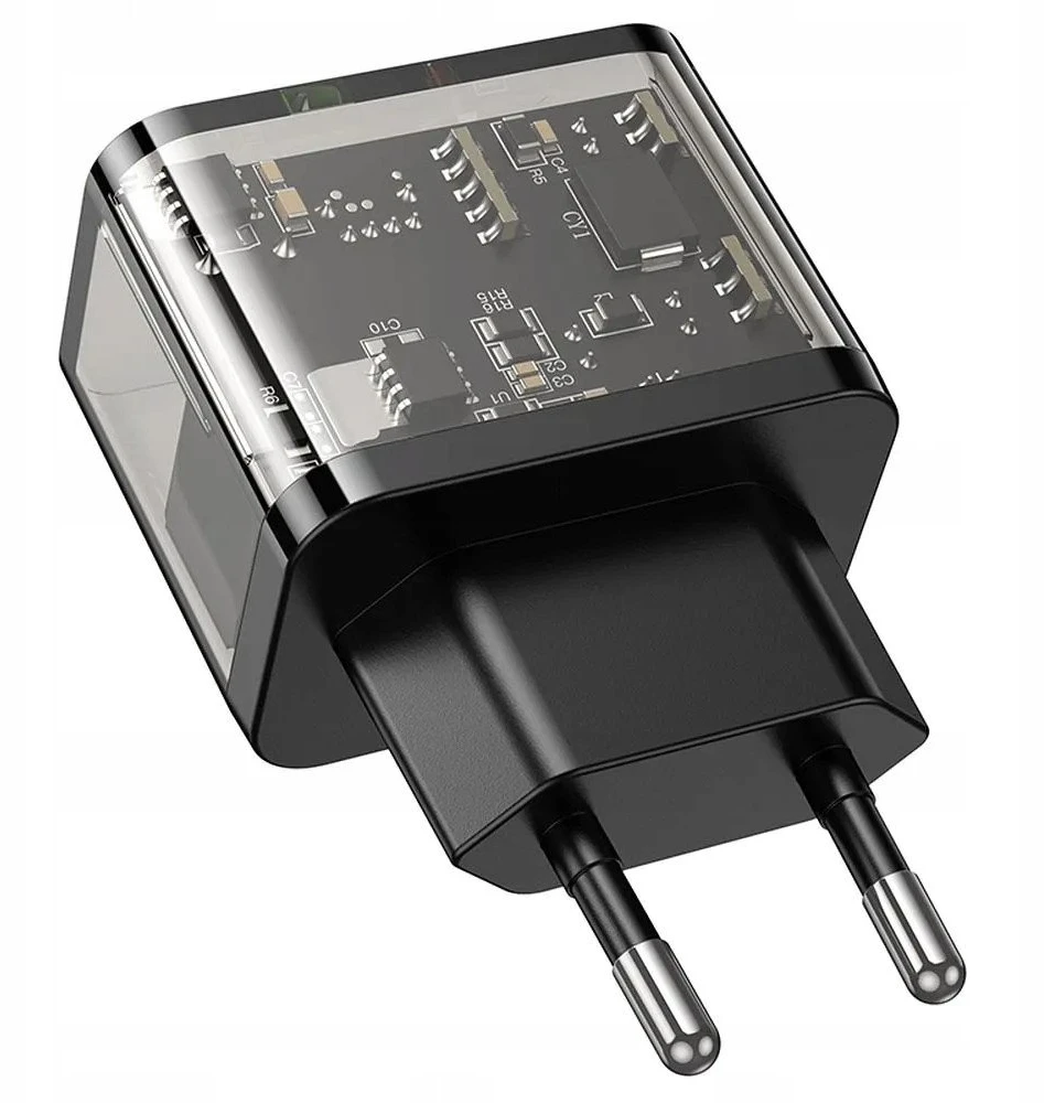 Telefono įkroviklis Hoco USB A + USB C QC3.0 PD 3A 20W N34 skaidrus