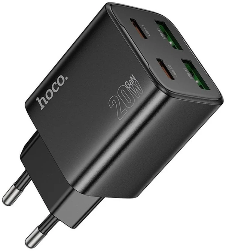 Telefono įkroviklis Hoco 2 x USB C + 2 x USB A QC3.0 PD 3A 20W N55 juodas
