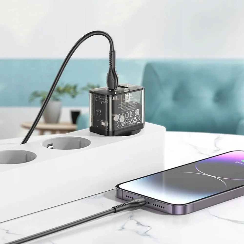 Telefono įkroviklis Hoco USB A + USB C QC3.0 PD 3A 20W N34 skaidrus