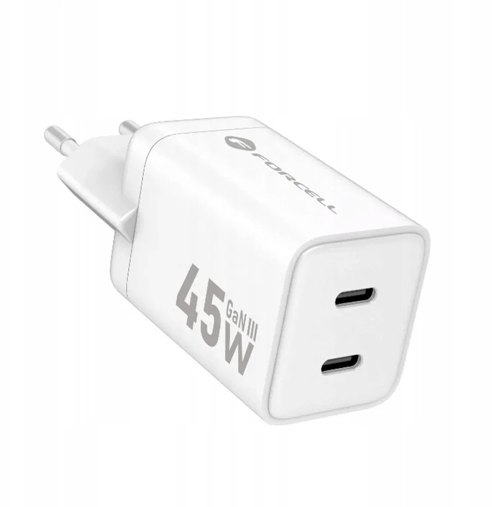 Telefono įkroviklis Forcell F-Energy Mini GaN III 2 x USB C PD QC4.0 45W VT-36B baltas