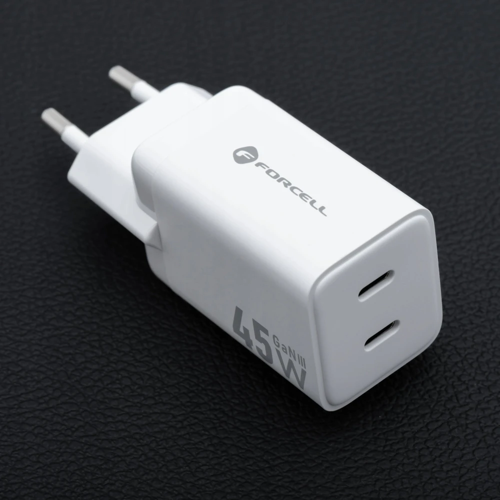 Telefono įkroviklis Forcell F-Energy Mini GaN III 2 x USB C PD QC4.0 45W VT-36B baltas