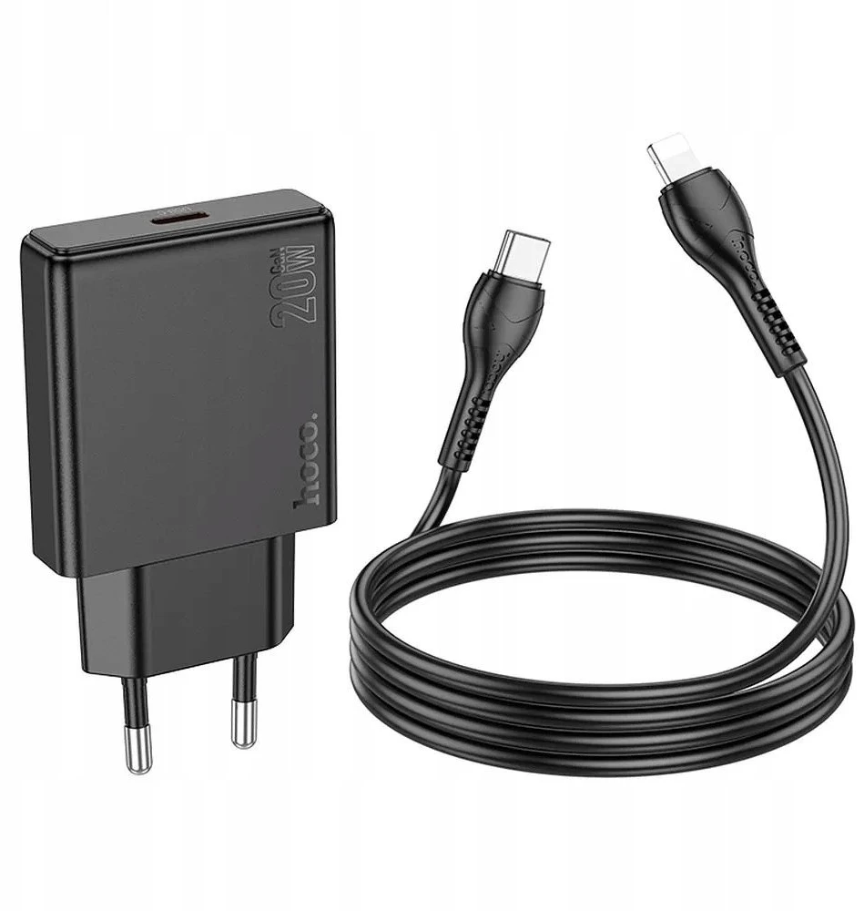 Telefono įkroviklis Hoco Slim USB C QC PD 20W + laidas USB C į Lightning N37 juodas