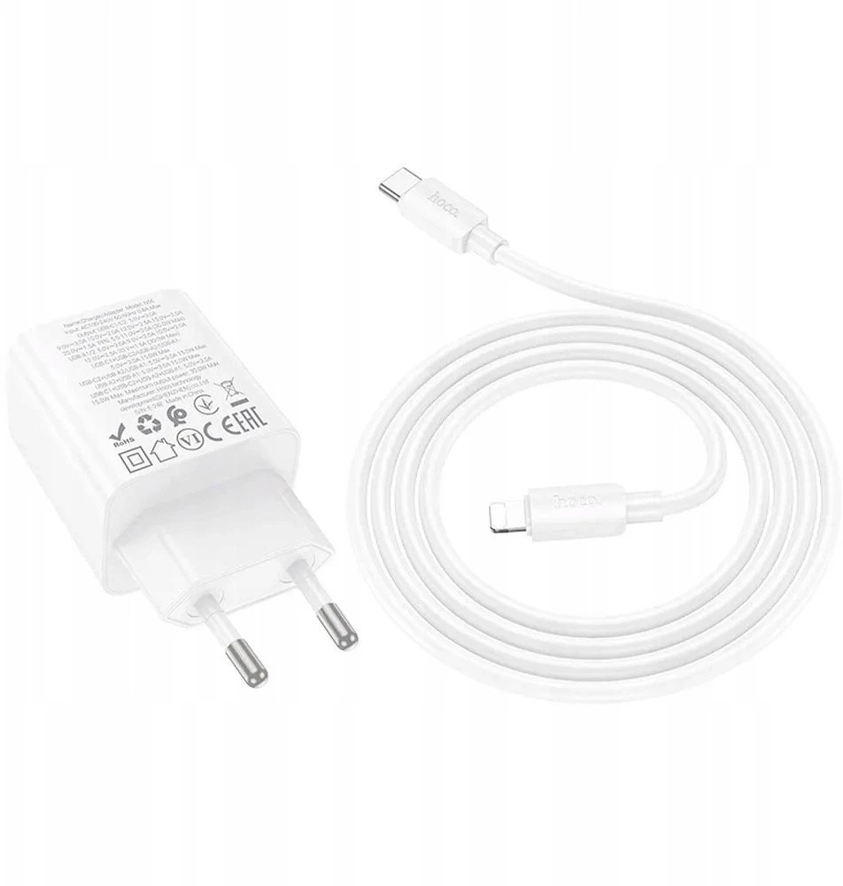 Telefono įkroviklis Hoco 2 x USB C + 2 x USB A QC3.0 PD 3A 30W + laidas USB C į Lightning N56 baltas