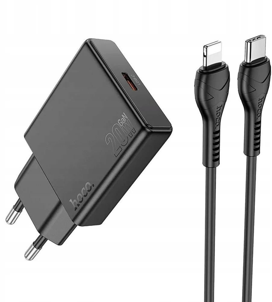 Telefono įkroviklis Hoco Slim USB C QC PD 20W + laidas USB C į Lightning N37 juodas