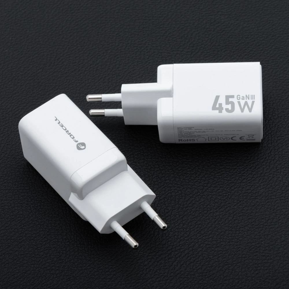 Telefono įkroviklis Forcell F-Energy Mini GaN III USB C + USB A PD QC4.0 45W VT-36 baltas