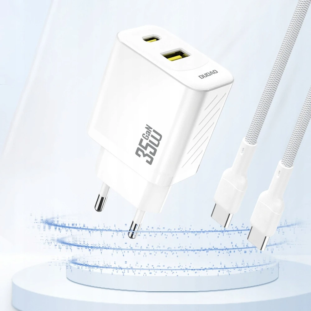 Dudao A27 MaxC 35W laidinis įkroviklis + USB-C kabelis – baltos spalvos
