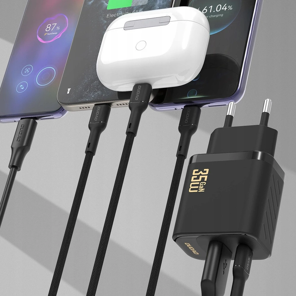 Dudao A27 MaxC 35W laidinis įkroviklis + USB-C kabelis – juodos spalvos