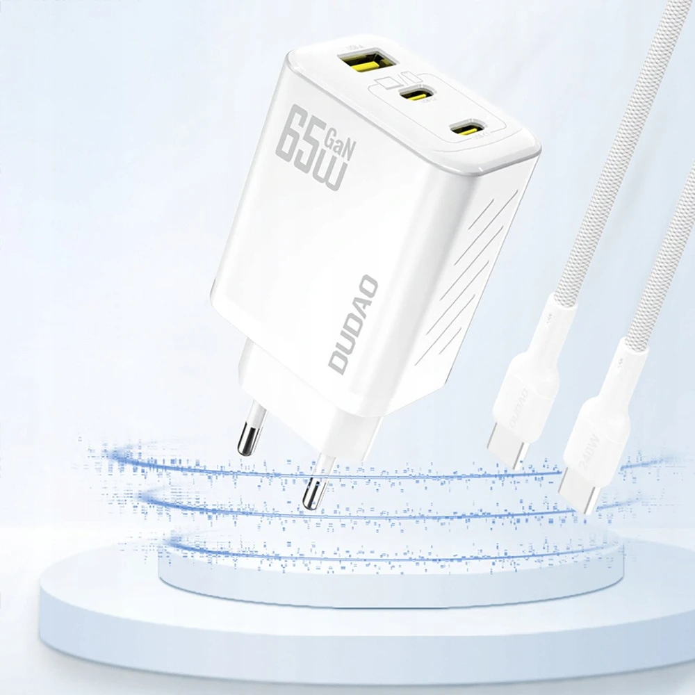 Dudao A29 65W GaN laidinis įkroviklis 2 x USB-C + 1 x USB-A – baltos spalvos