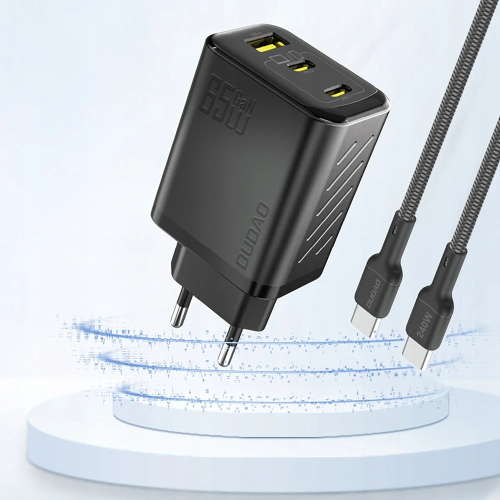 Dudao A29 65W GaN laidinis įkroviklis 2 x USB-C + 1 x USB-A – juodos spalvos