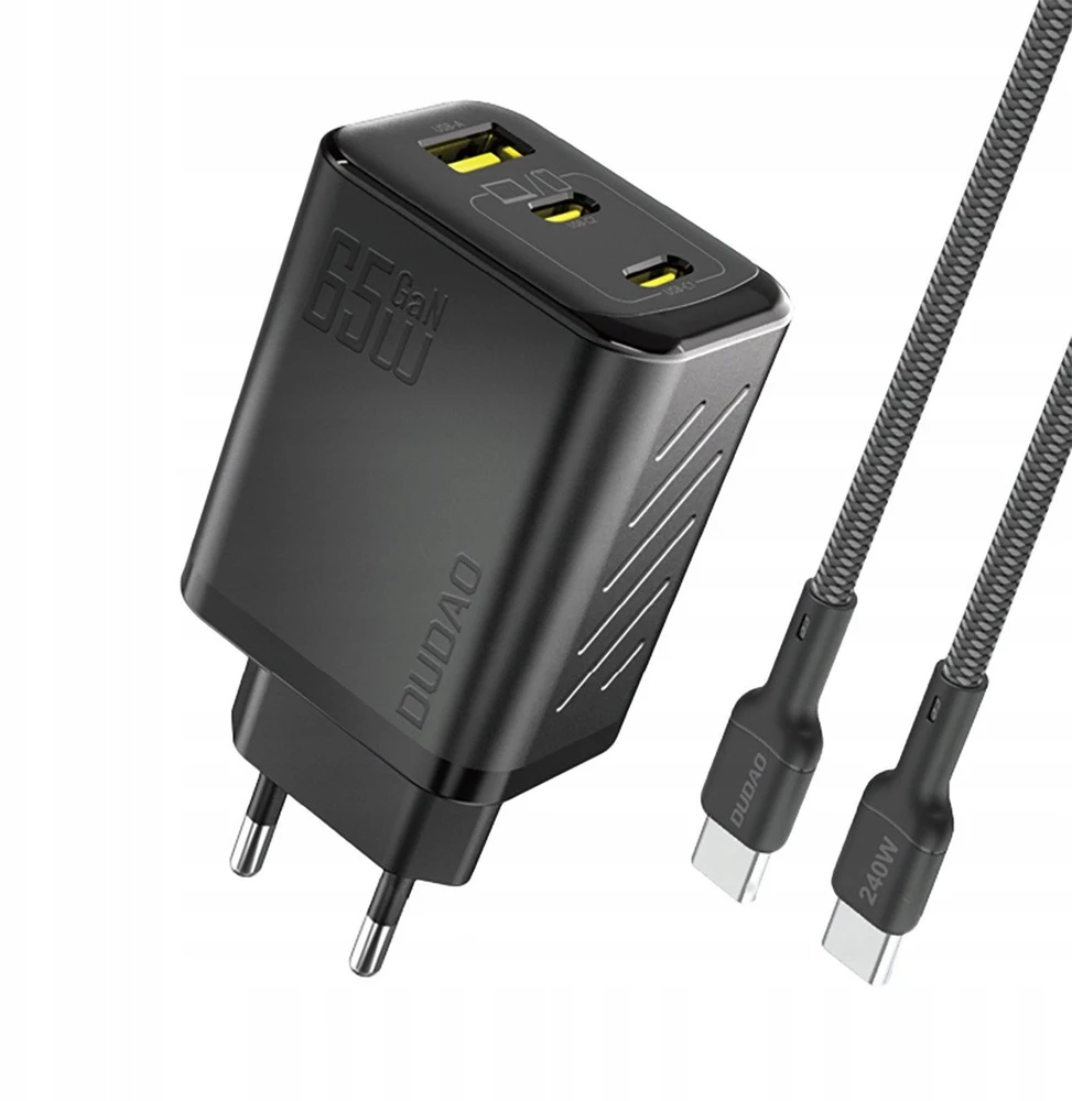Dudao A29C 65W GaN laidinis įkroviklis + USB-C kabelis – juodos spalvos