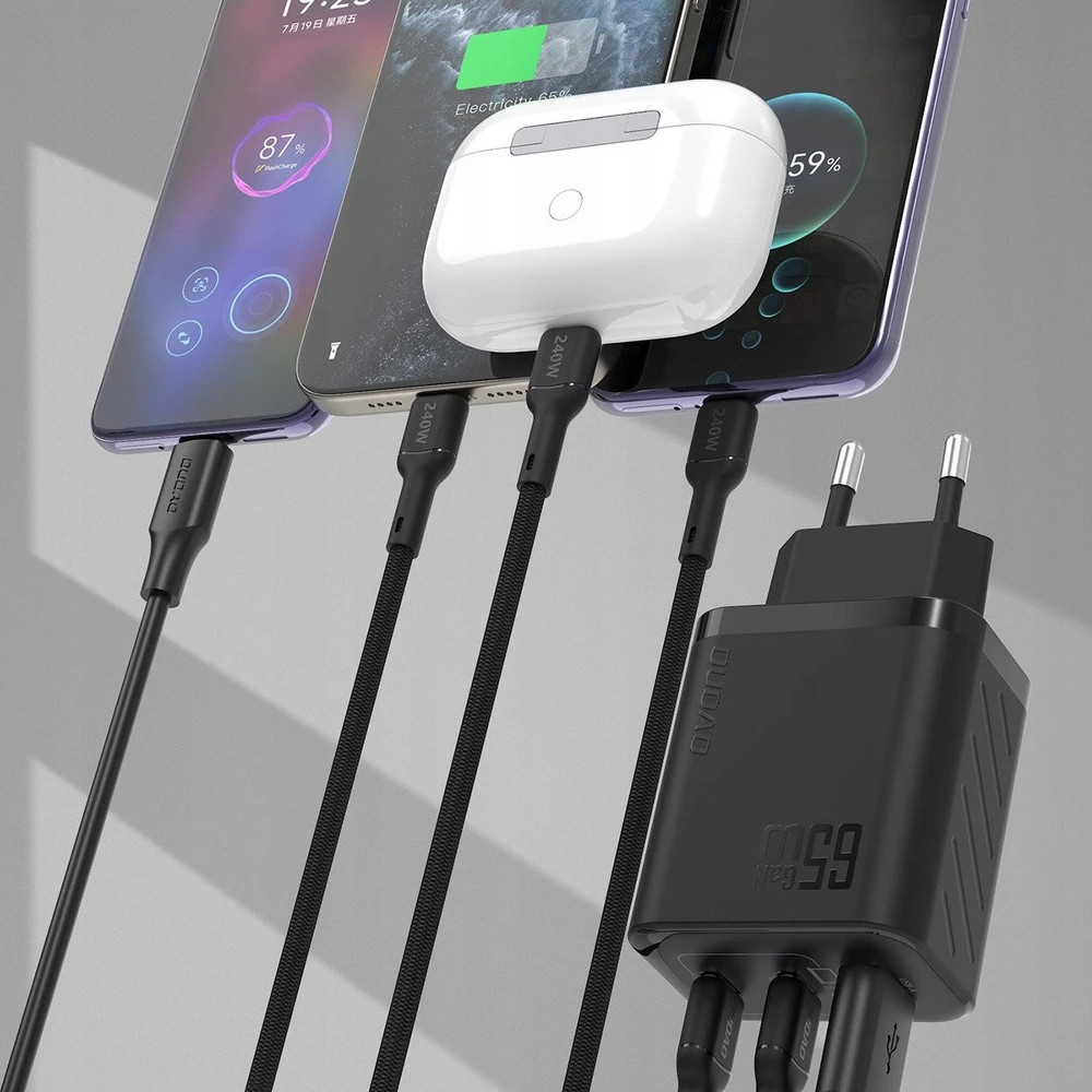 Dudao A29C 65W GaN laidinis įkroviklis + USB-C kabelis – juodos spalvos